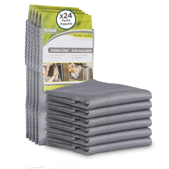 Kodiak Microfiber Stainless Steel Cleaning Cloths â?? 24 Count, 13.7 x 13.7 Inches, Streak-Free, Lint-Free Towels for Appliances, Fix