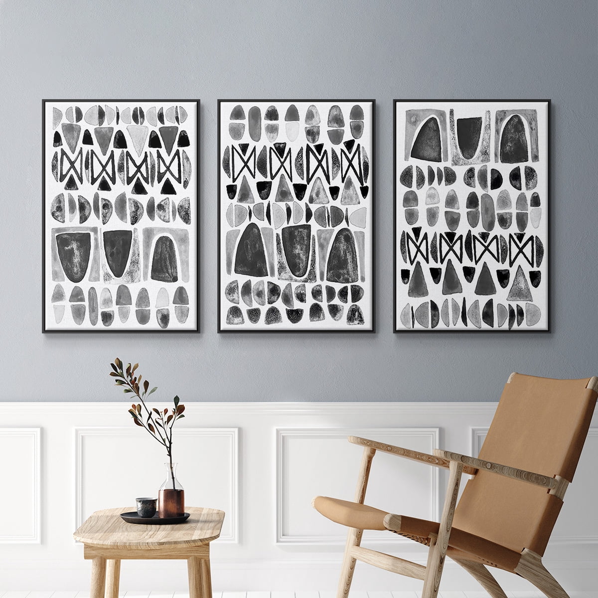 Grey Arches I - Framed Premium Gallery Wrapped Canvas L Frame 3 Piece Set - Ready to Hang
