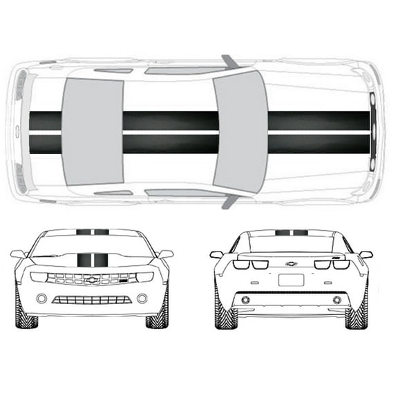 Clausen's World 9" Double Center Black Gun Metal2 Carbon Fiber Racing Stripes Vinyl Decal - Compatible with Chevy Camaro