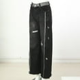 thumbnail image 4 of YDFCWXW Women's Jeans Fashion Y2K Vintage Straight High Waist Baggy Wide Leg Ripped Streetwear Casual Denim Pants (Black, XL), 4 of 9