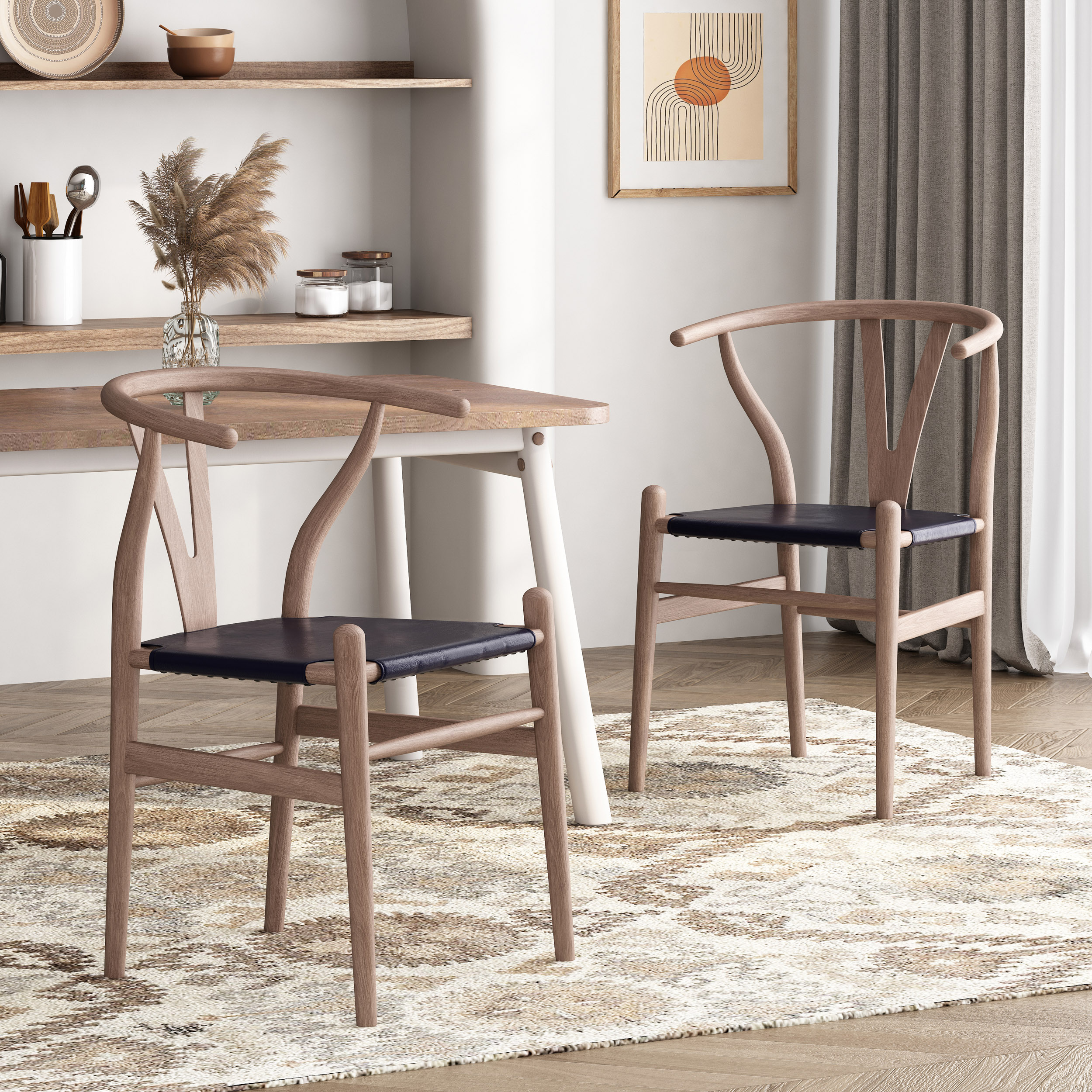 Noble House Hounker Rustic Faux Leather Dining Chairs, Set of 2, Black, Antique
