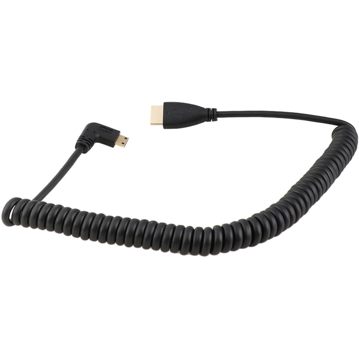 CAMVATE Right-Angle Mini HDMI to HDMI Coiled Cable, 12" to 79"