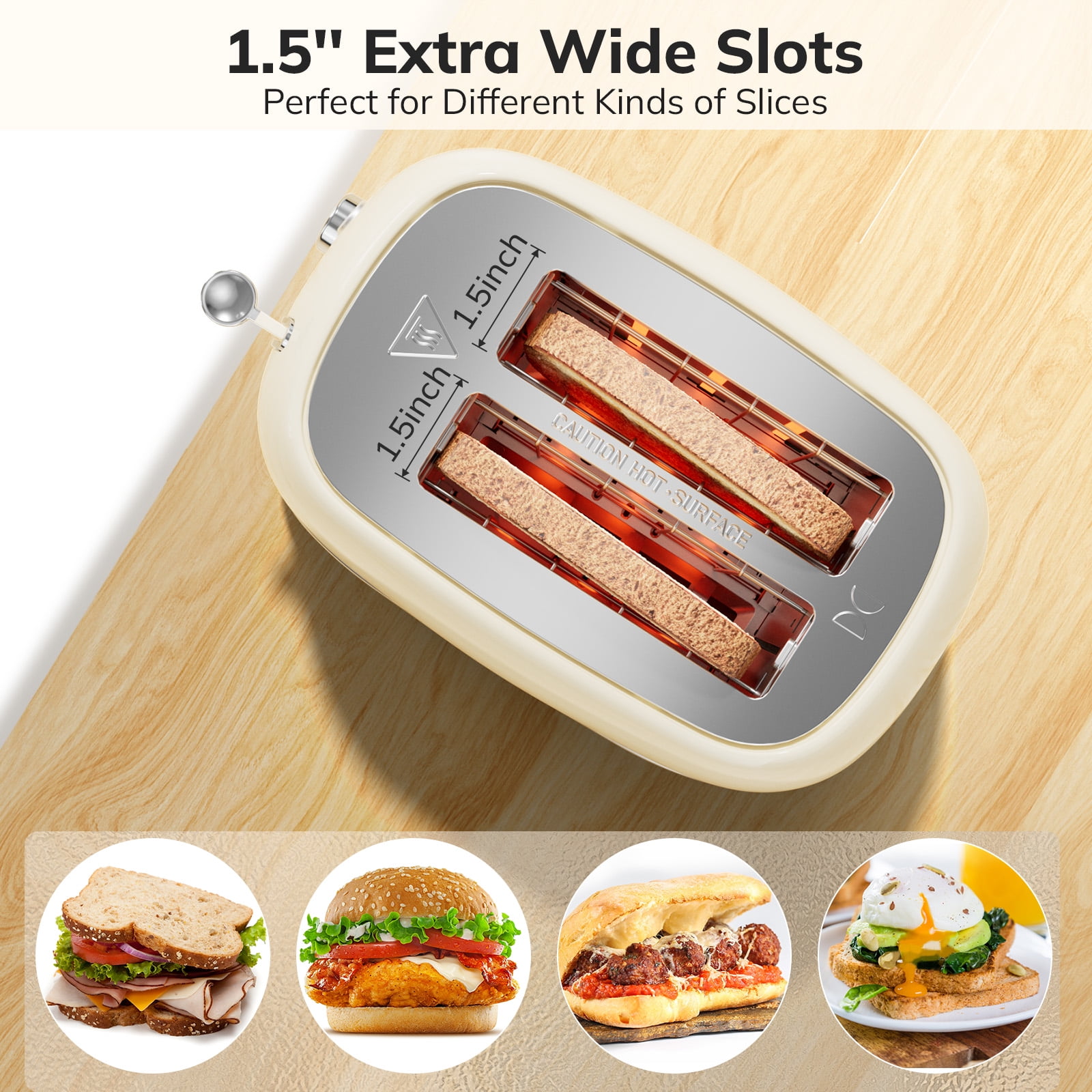 Toaster 2 Slices, Stainless Steel JEWJIO Retro Toaster with 1.5 Extra Wide  Slot for 6 Bread Shades Setting/Bagel/Defrost/Reheat/Cancel