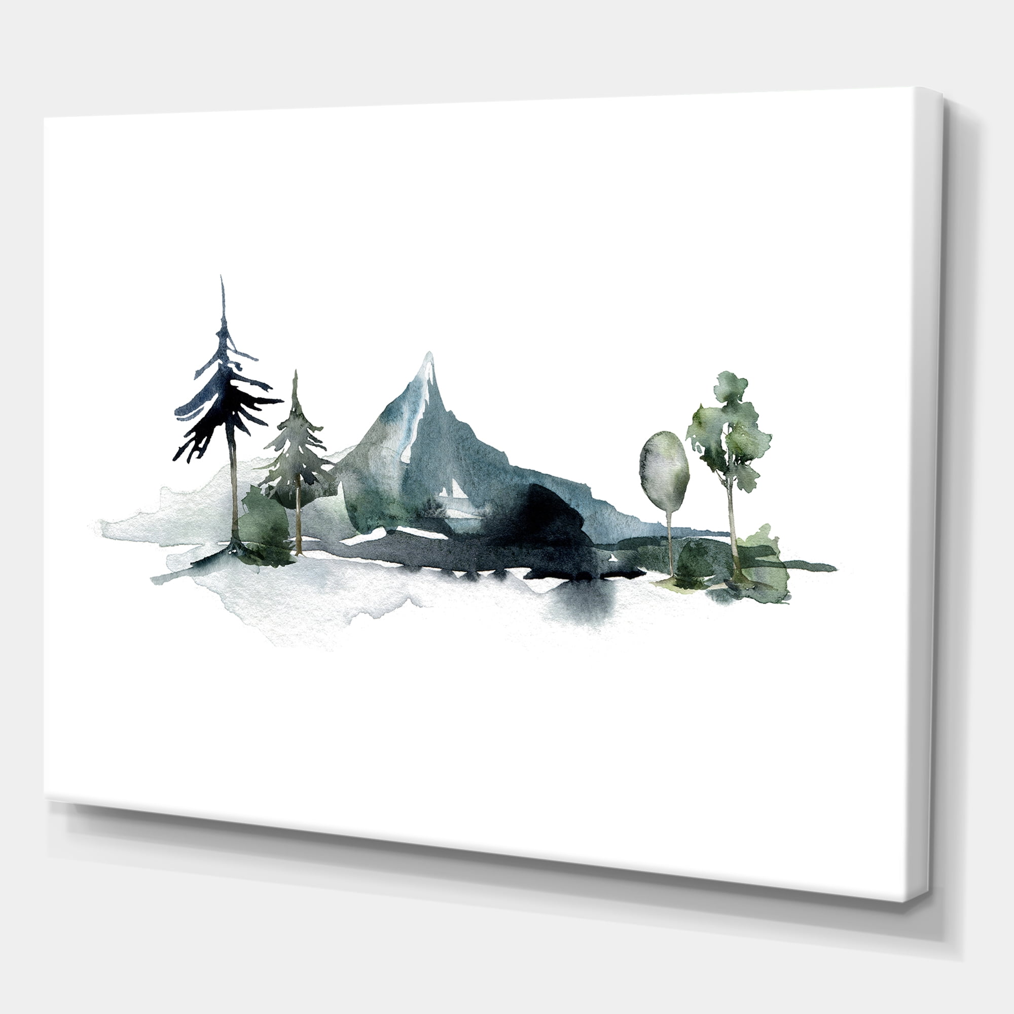 Designart ' Minimalistic Fir Forest and Winter Mountains II ' Modern Canvas Wall Art Print