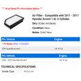 thumbnail image 2 of Air Filter - Compatible with 2011 - 2017 Hyundai Accent 1.6L 4-Cylinder 2012 2013 2014 2015 2016, 2 of 2