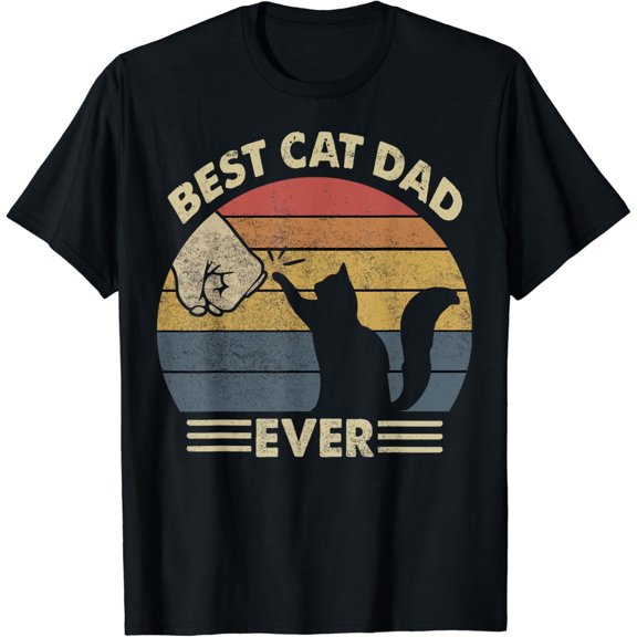 Black Cat T Shirt Best Cat Dad Ever Vintage Retro Funny Mens T-Shirt
