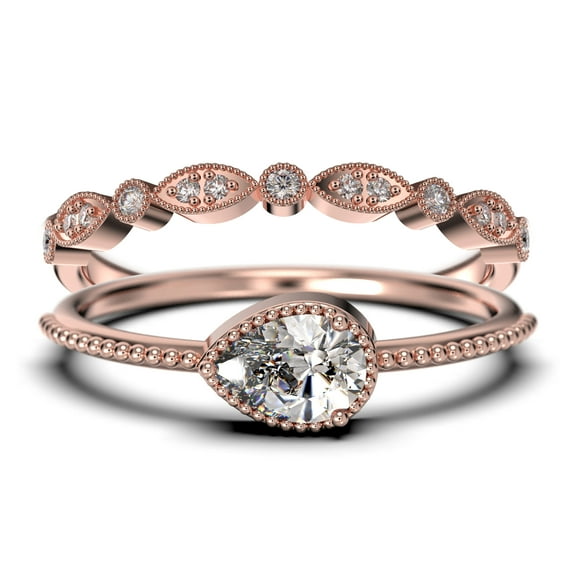 1.60 Carat Pear Cut Diamond Moissanite Classic Engagement Ring, Modern Wedding Ring in 925 Sterling Silver With 18k Rose Gold Plating, Promise Ring, Dainty Ring, Bridal Rings Set
