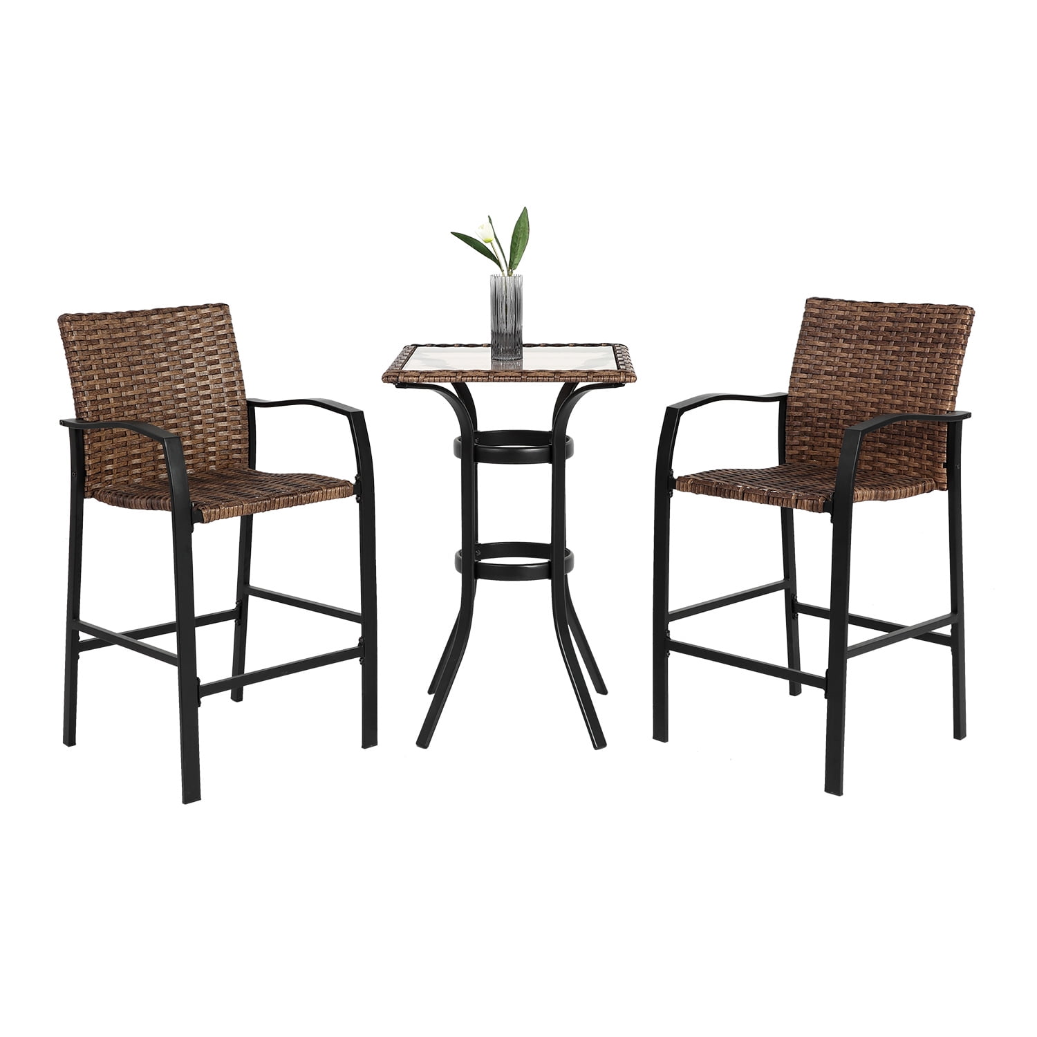 Demi Bonn 3 Pieces Patio Set Outdoor Wicker Furniture Sets Modern Rattan Chair Conversation Sets with Coffee Table for Yard and Bistro, Brown