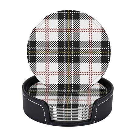 

6 Pcs Leather Coasters Clan Macpherson Scottish Tartan Plaid Coasters For Drinks Cup Mat Pad Housewarming Gift Ideal For Home Decor