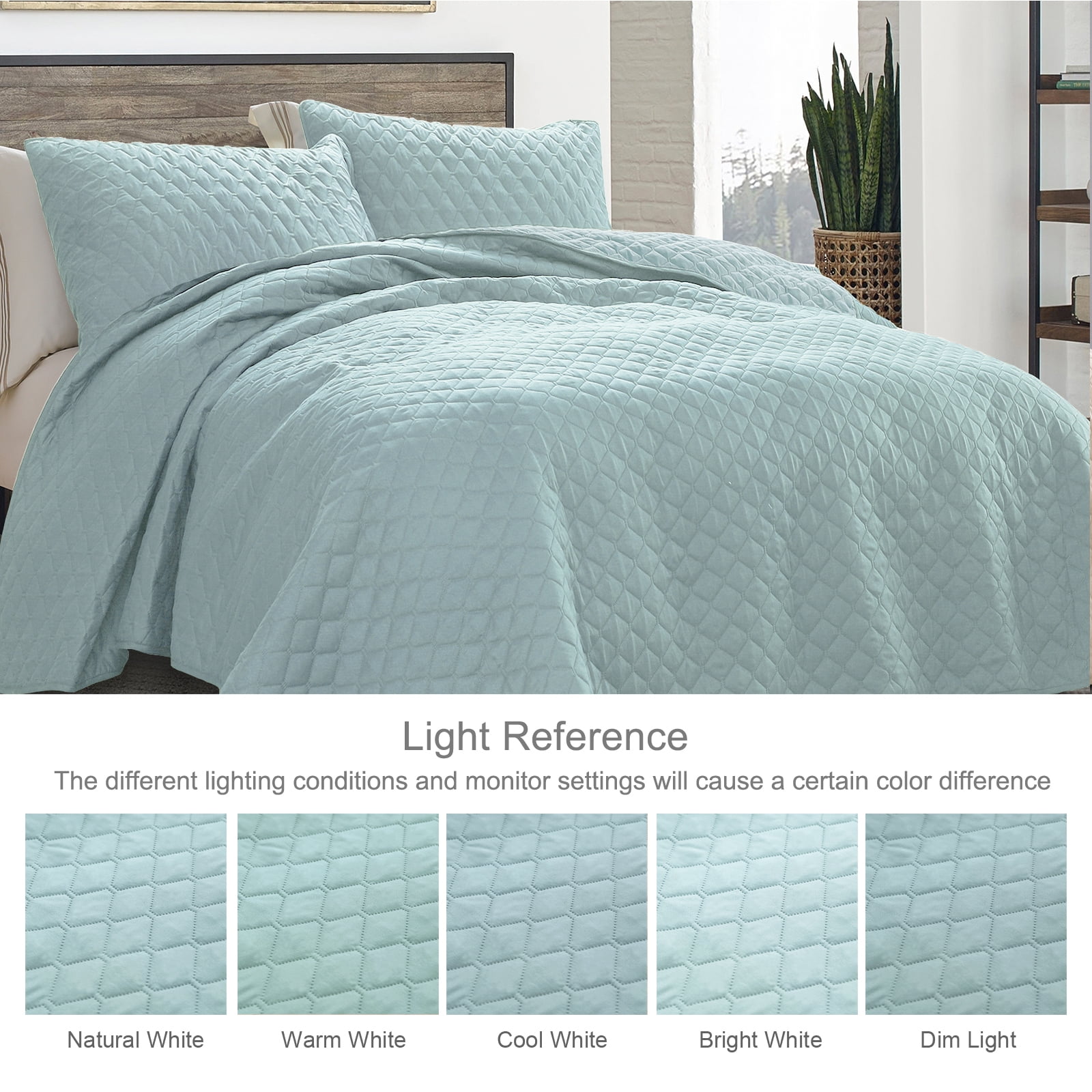 Exclusivo Mezcla Queen Quilt Set, 3-Piece Lightweight Queen Quilts Soft Bedspreads Bed Coverlets, Aqua Blue, 90"x96"