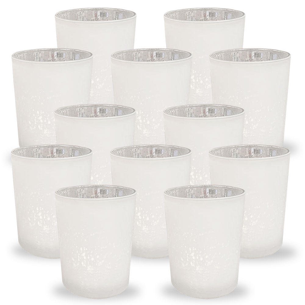 Just Artifacts 2.75Inch Speckled Matte White Mercury Glass Votive
