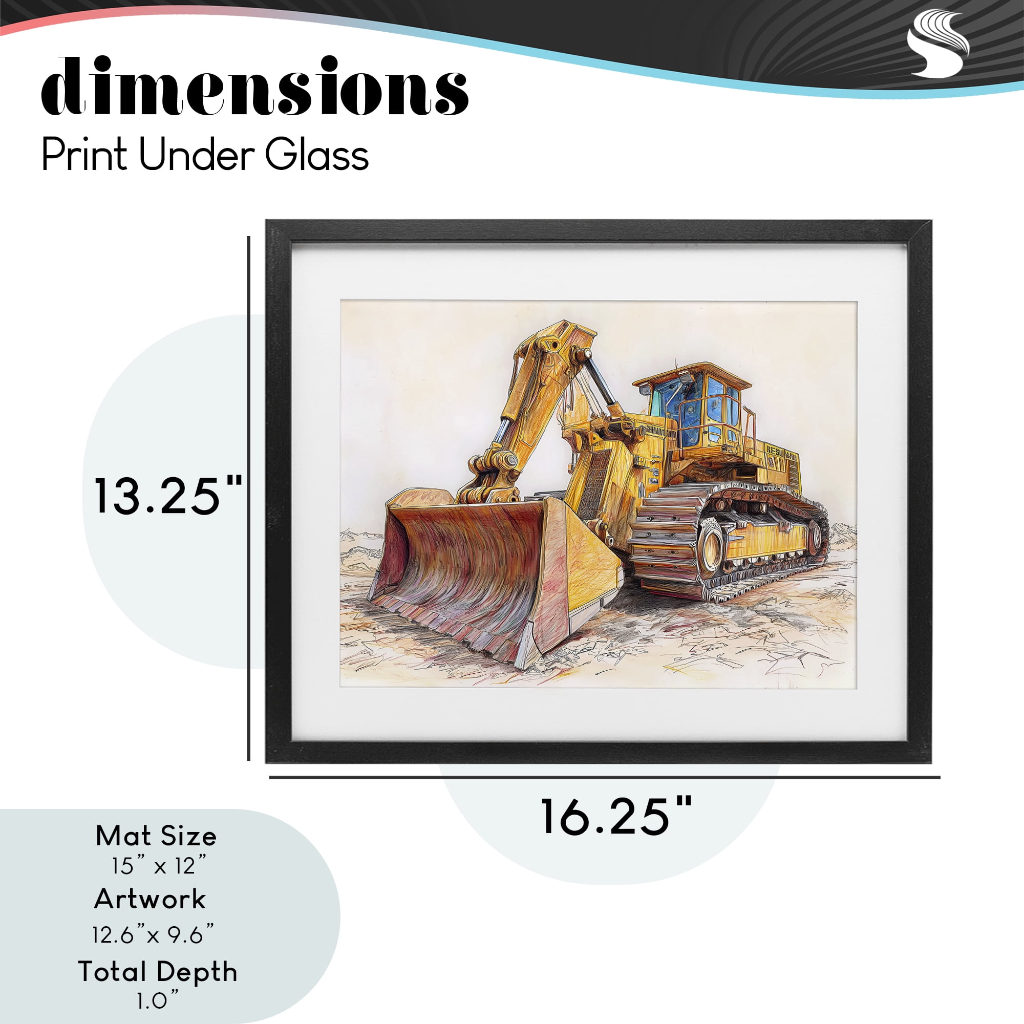Stupell Industries Industrial Bulldozer Drawing Black Framed Print Under Glass, design by Steve Hunziker