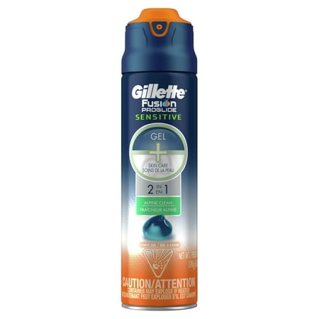 Gillette Fusion ProGlide Sensitive 2 in 1 Shave Gel, Alpine Clean, 6 oz