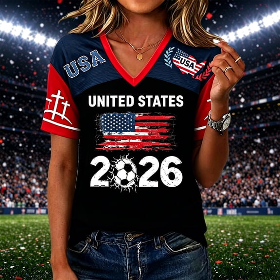 2026 Soccer Cup Fan Jersey for Women Short Sleeve Country Football Shirt USA World Soccer Flag Printed & Soccer Graphic T Shirts