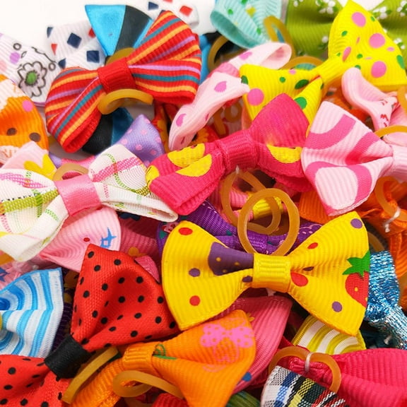 100pcs pet bows dog hair bows for dog yorkshirk small dogs hair accessories grooming bows rubber bands dog bows pet supplies