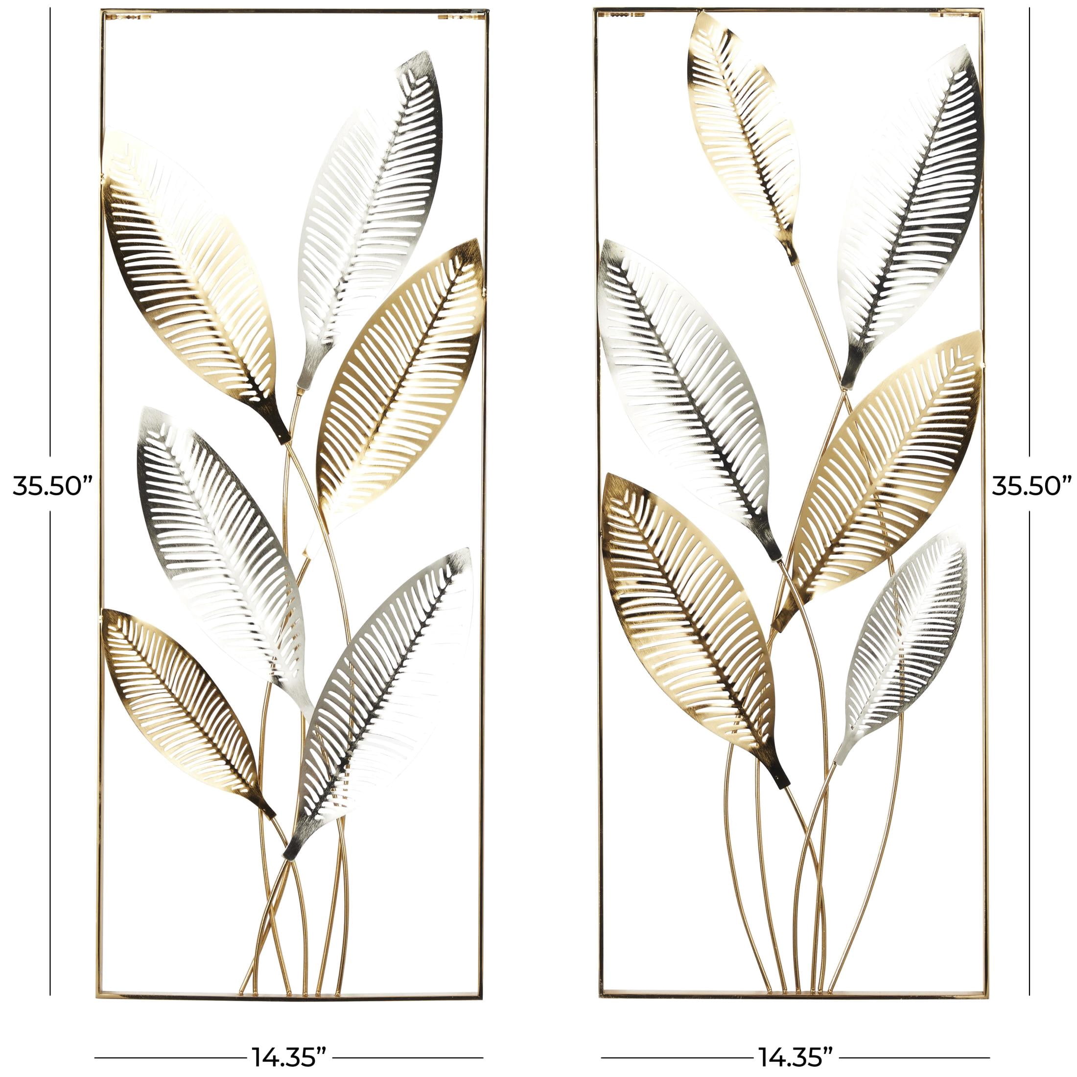 DecMode Gold Metal Metallic Cutout Leaf Wall Decor with Silver Accents (2 Count)