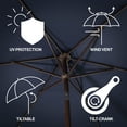 thumbnail image 4 of JONATHAN Y Collins 9 ft. Market Patio Umbrella, Classic Cottage Fringe Tassel, with Auto-Tilt Crank, Wind Vent and UV Protection, Navy/Cream, Dark Brown Pole, 4 of 9