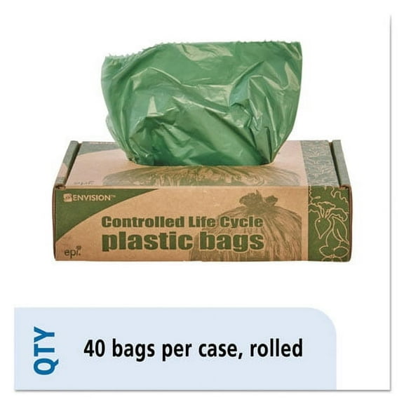 Controlled Life-Cycle Plastic Trash Bags, 33 Gal, 1.1 Mil, 33" X 40", Green, 40/box | Bundle of 2 Boxes