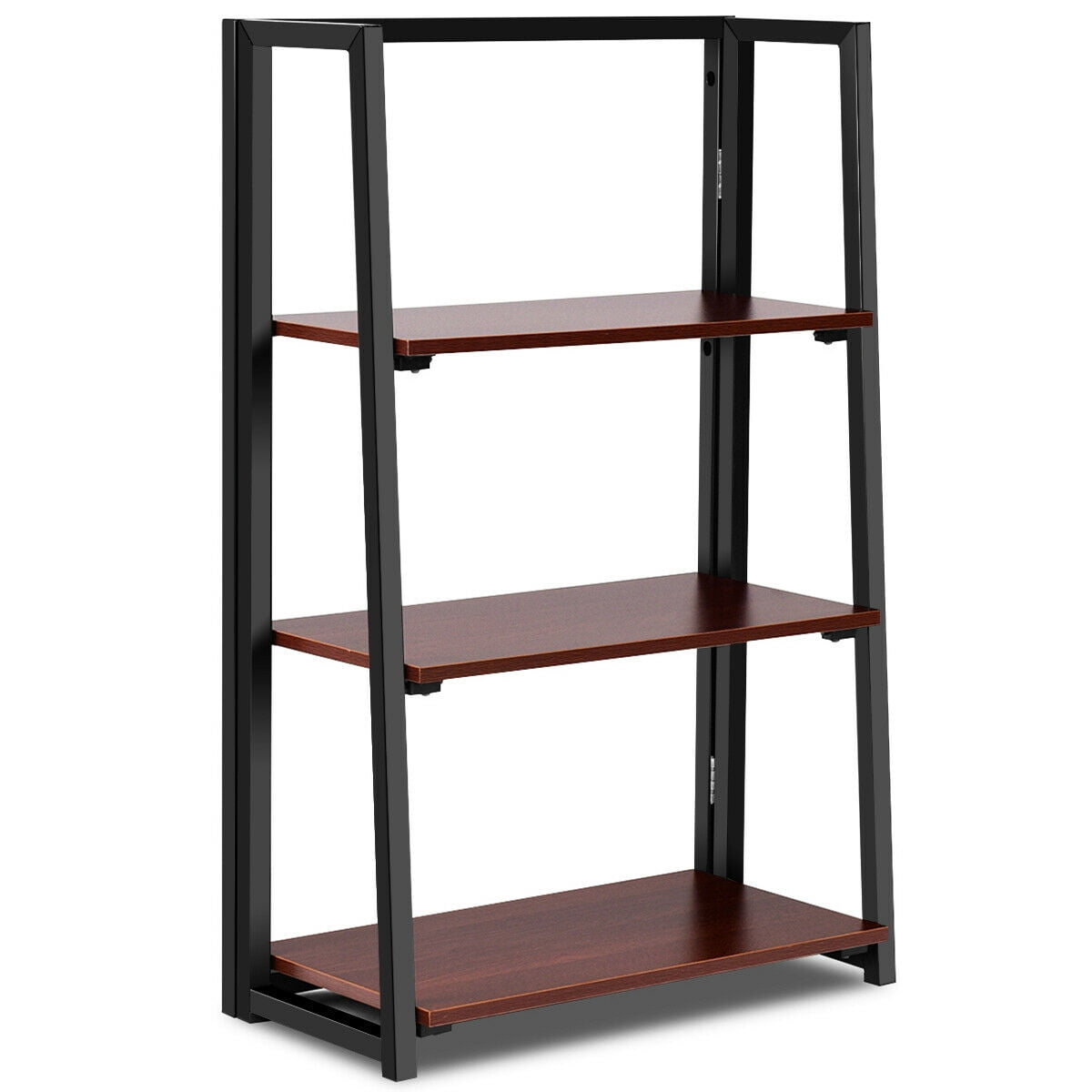 3 Tier Wood & Steel Folding Ladder Shelf Collapsible Unit Office Storage Rack 