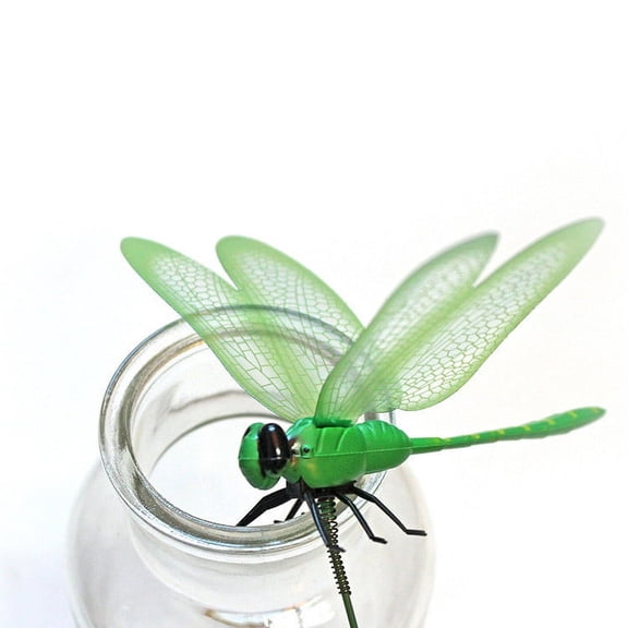 25PCS Fluttering Dragonfly Garden Stakes - 9.8in Spring-Action Plastic Decor w/ Ground Stakes ,UV-Resistant for Potted Plants, Yard & Sheltered Outdoor Use Green