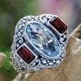 thumbnail image 2 of NOVICA Blue topaz and garnet cocktail ring, 'Limpid Pool', 2 of 6