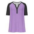 thumbnail image 6 of Womens Color Block Tops Short Sleeve Button V Neck Shirts Business Casual Outfit Basic Tees Trendy Summer Tops, 6 of 8
