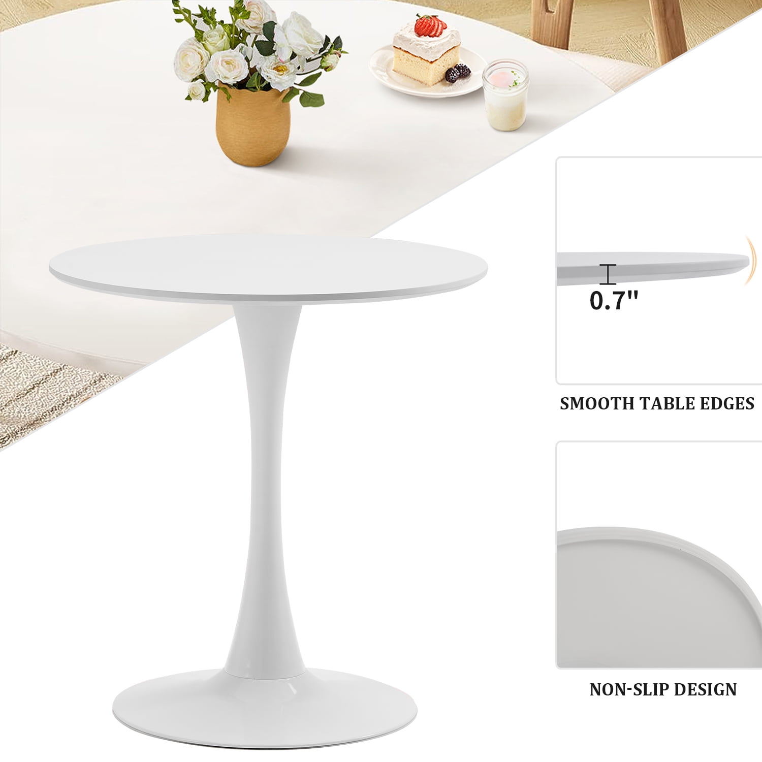 Rongbuk 27.6" Round Pedestal Dining Table, White