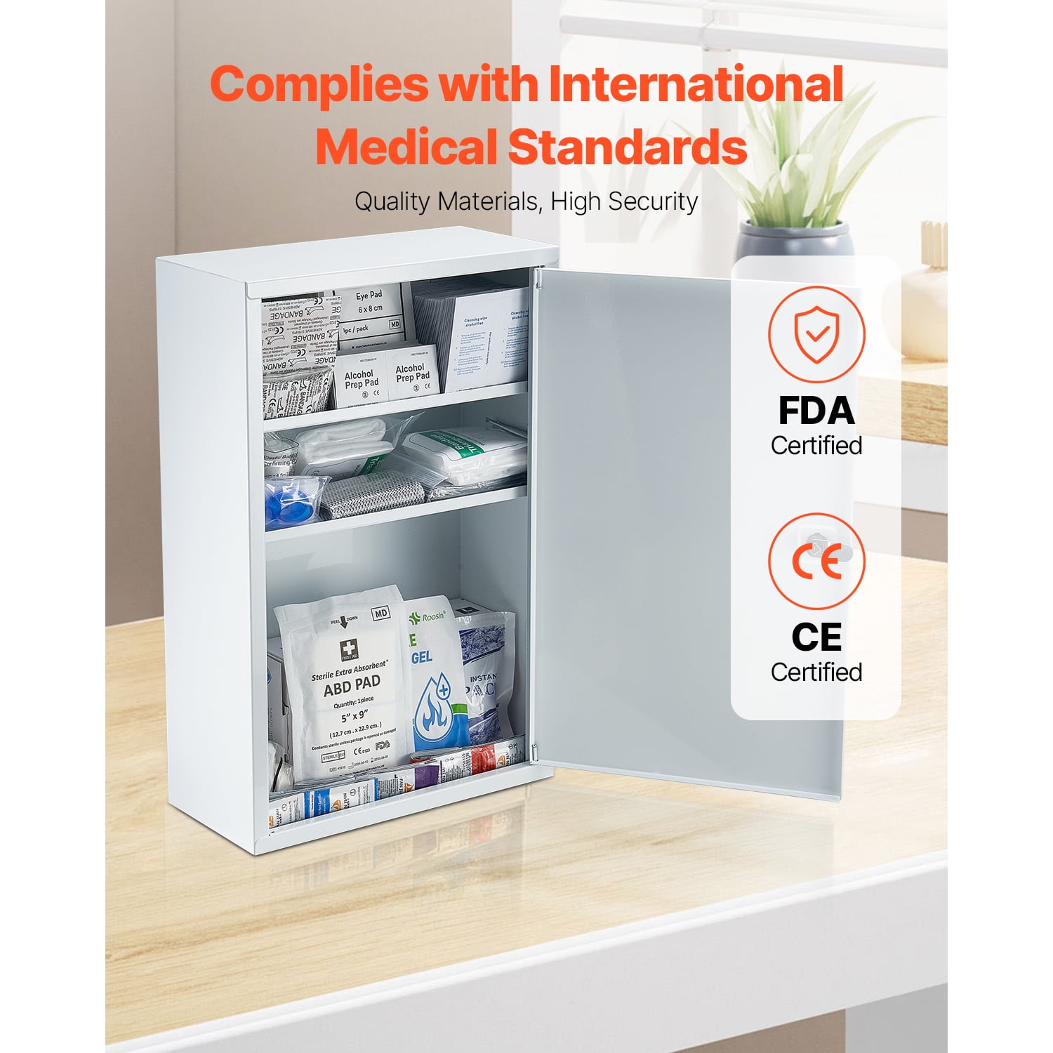 KFFKFF 3-Shelf First Aid Cabinet, 1000 Pieces, Large Capacity Kit, Wall-Mounted Medicine Cabinet, OSHA & ANSI 2015 (Class A), Industrial Emergency Metal Box, for Business and Worksite