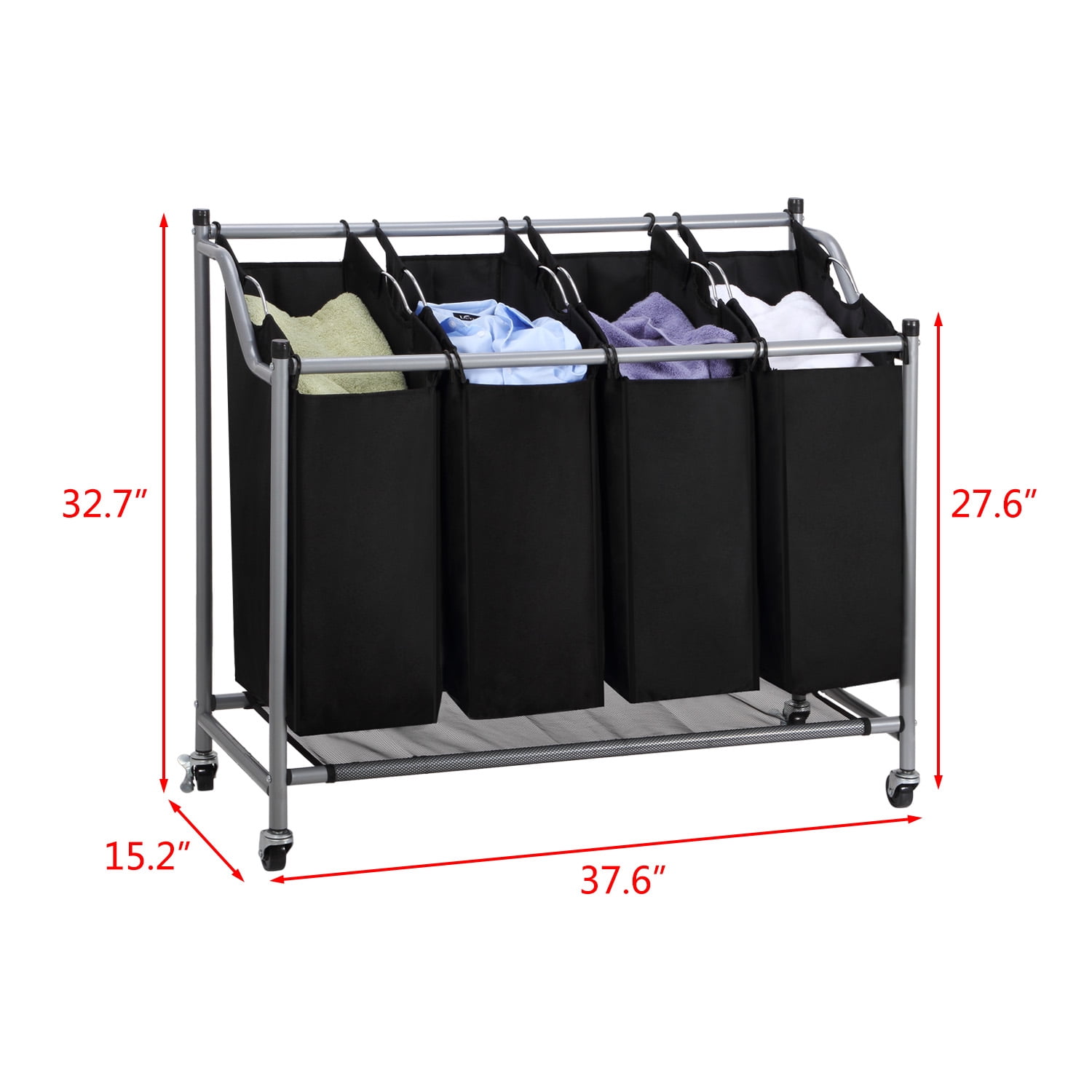 Free Shipping Classics Rolling Laundry Hamper Heavy Duty 4 Bag Laundry Sorter Cart Laundry Organizer with Wheels Black Walmart