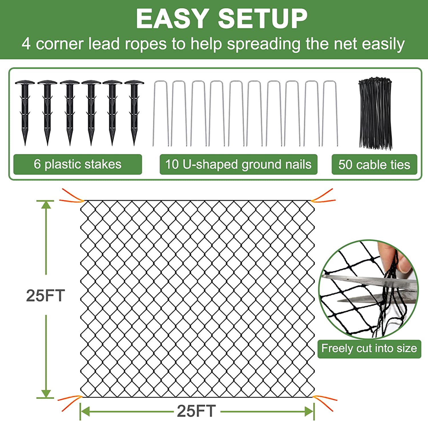 Bird Netting for Garden Protection - 25x25ft Poultry Netting for Chicken Coop, 1” Mesh Heavy Duty Garden Net, Fruit Tree Netting for Blueberry Bushes, Vegetable Against Squirrels, Deer