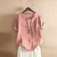 thumbnail image 2 of CHUANK Oversized Button Down Shirts Women Oversized T Shirts Workout Cotton Linen Western Shirts Short Sleeves Crew Neck Sexy Summer Tops for Plus Size Summer Spring Blouses Yellow Army G, 2 of 5