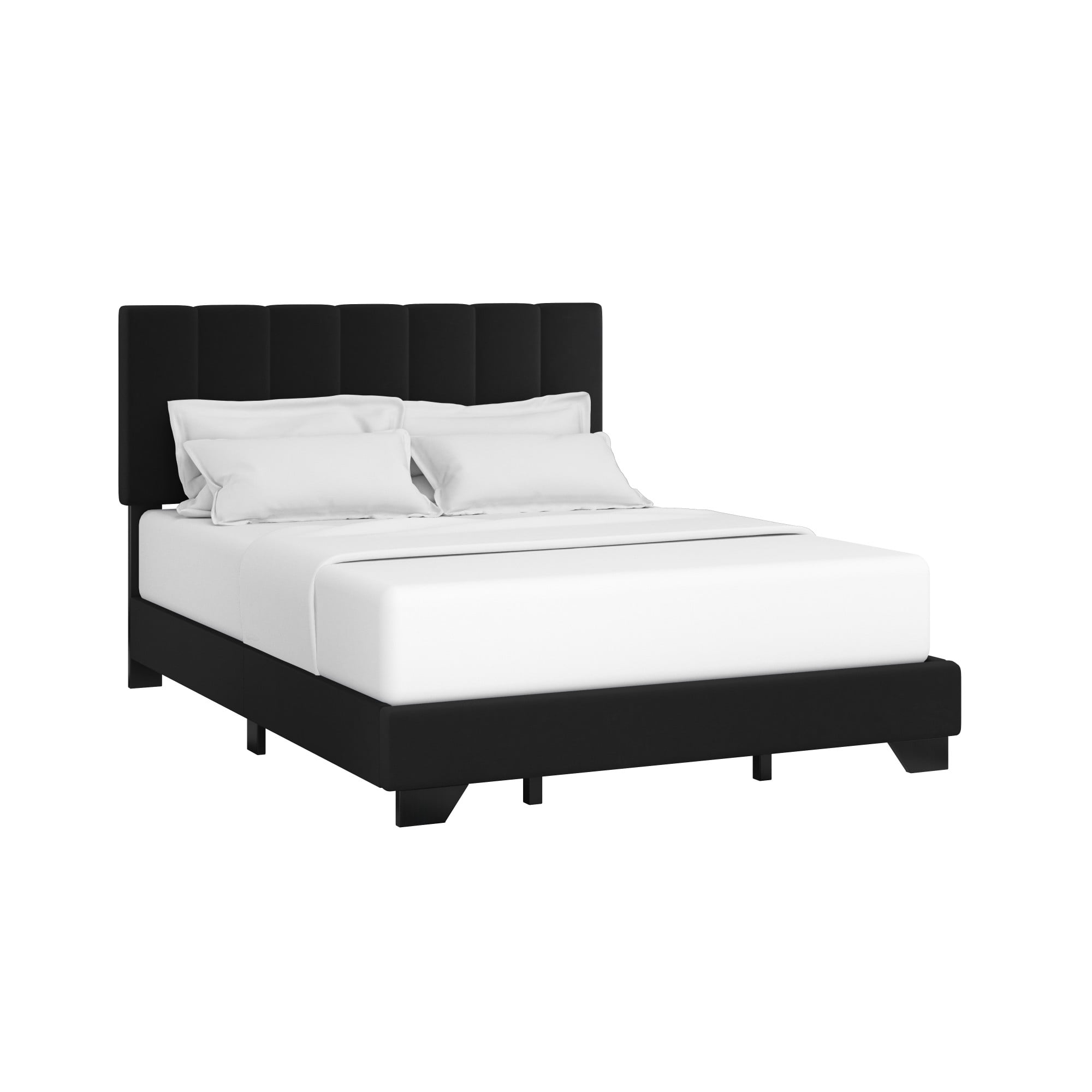 Reece Channel Stitched Upholstered Queen Bed, Black, by Hillsdale Living Essentials