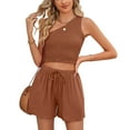 thumbnail image 2 of REORIAFEE Women's Bikini Sets Country Concert Outfit Summer Suit Vest Casual Short Sleeveless Cropped Fashion Body Women Clothing Brown M, 2 of 6