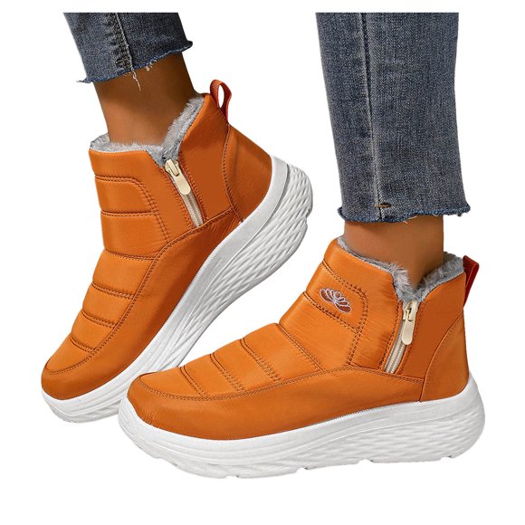 Pandaie Womens Snow Boots Waterproof Winter Ankle Booties Anti Slip Platform Outdoor Walking Sneakers Shoes Orange 9