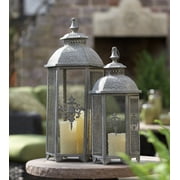 Melrose Set of 2 Antique Mesh Lantern Pillar Candle Lanterns 25.5"