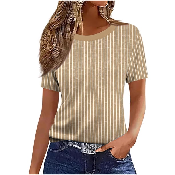 Camiseta de Manga Corta de Verano para Mujeres Delgada Moda Casual Impresa No Estructurada Cuello Redondo Mujer Manga Corta Tops Casual