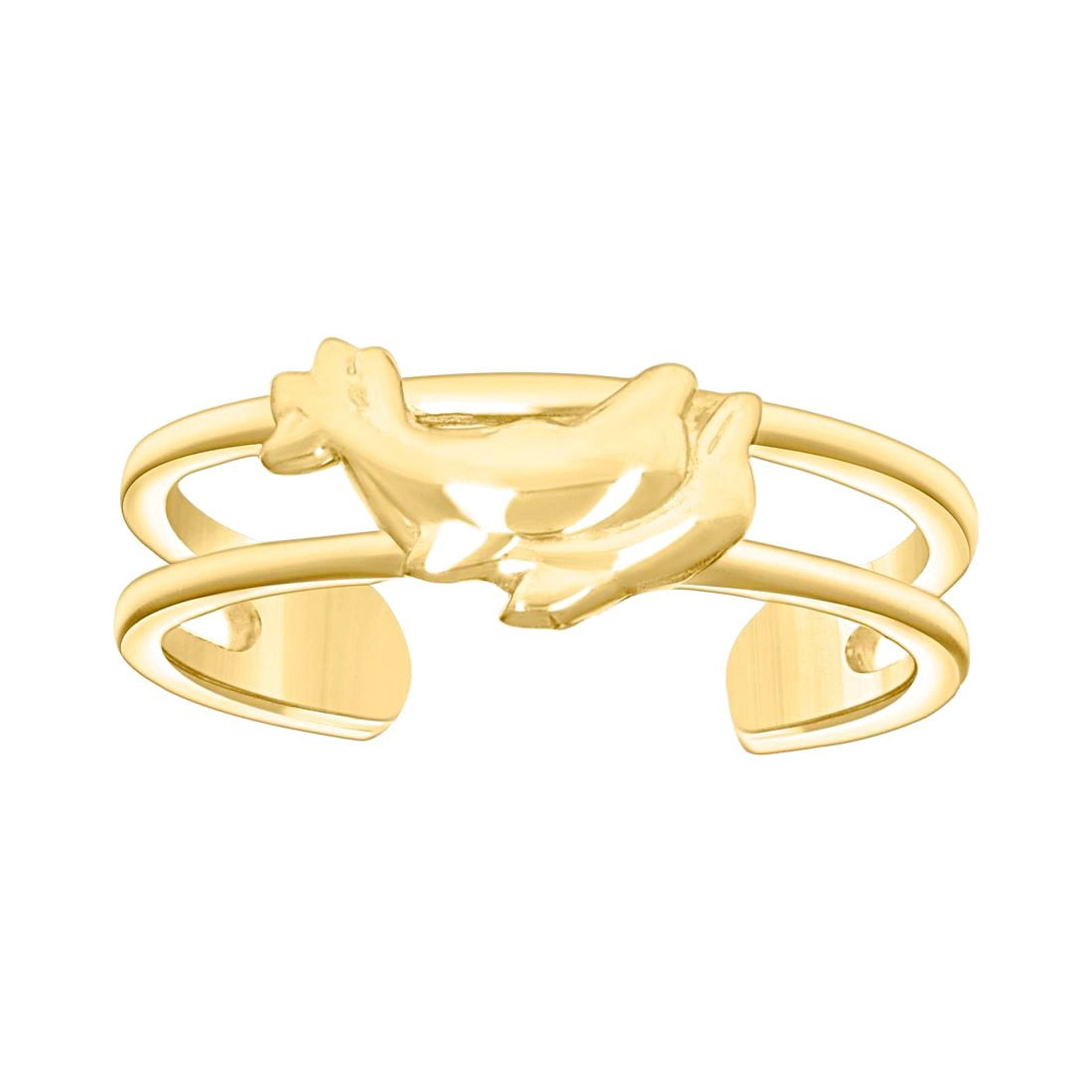 14k Yellow Gold Womens Dolphins toe ring 5.4x3.4mm Wide toe ring for Women - 1.3 Grams