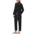 thumbnail image 3 of WTOBBY Women's Plus Size Ice Silk Satin Long Sleeve Long Pants Pajama Set, Soft Lightweight Loungewear for Home Relaxation and Sleep,Black L, 3 of 6
