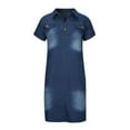 thumbnail image 5 of Korean Style V-Neck Denim Midi Dress for Women Summer Short Sleeve Form Fitting A-Line Casual Jean Skirt, 5 of 6