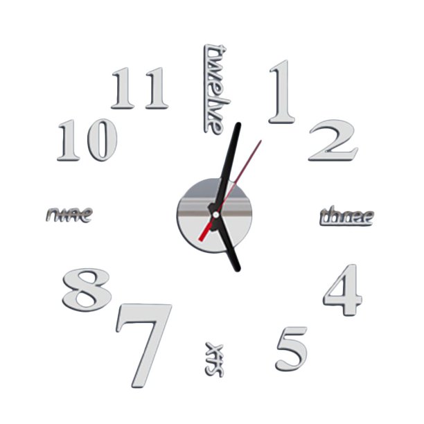 sweethay FelinngHoz Reloj de acrílico autoadhesivo DIY 3D Pegatinas de pared extraíbles Decoración del hogar Calcomanía Reloj - Rojo Decoración del hogar Plata