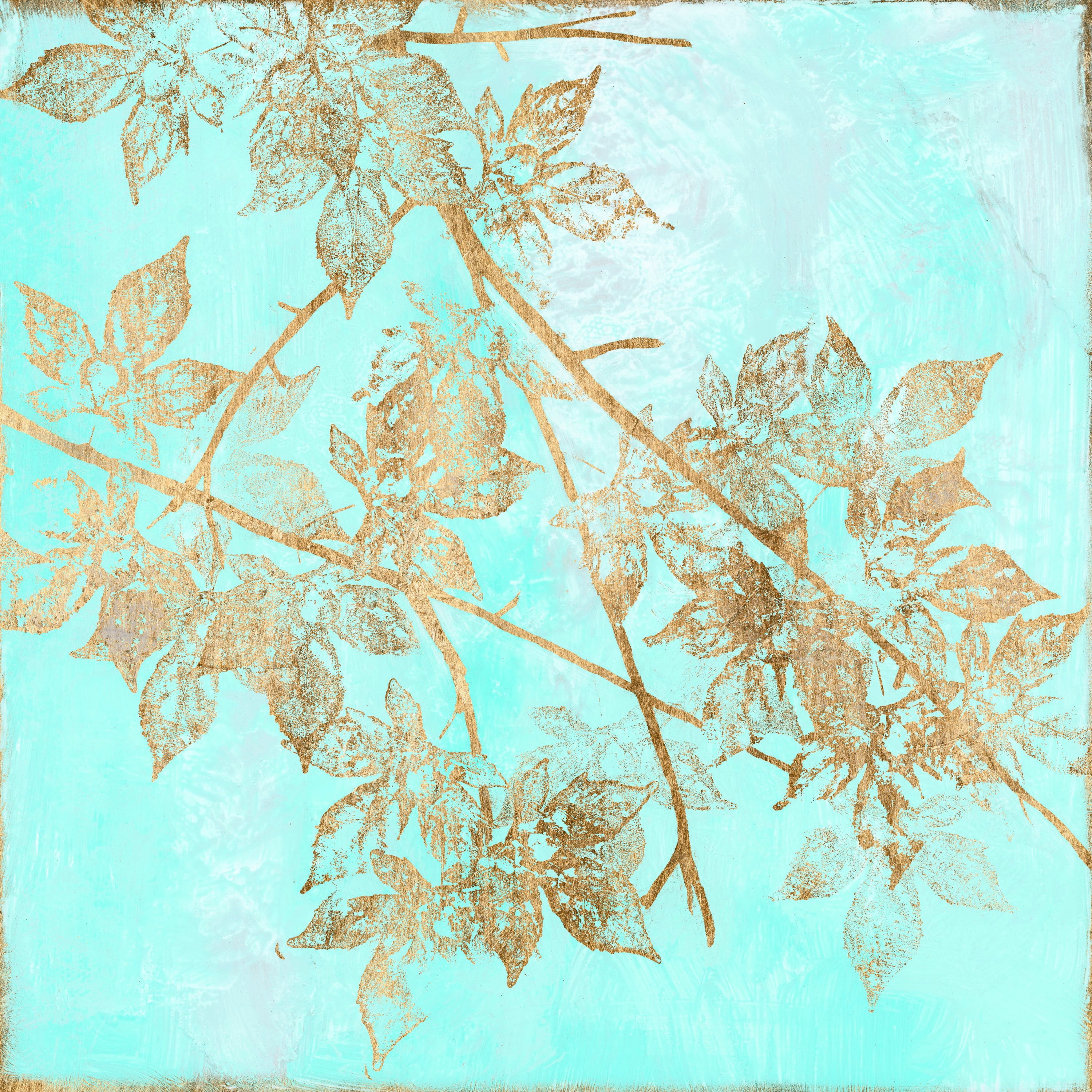 Marmont Hill "Aqua & Gold Maple I" Painting Print on Wrapped Canvas