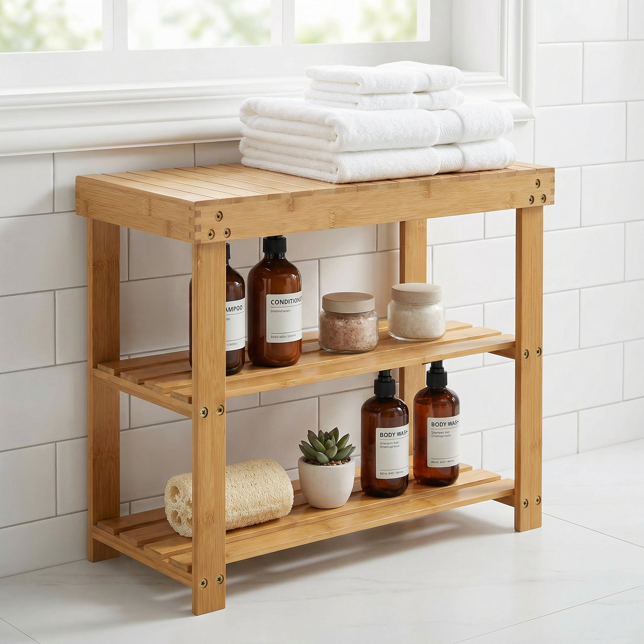 CHITOOMA 3 Tier Bamboo Shoe Storage Bench for Entryway, Wood Hallway Shoe Rack Shoe Organizer Shelf for Living Room Bedroom, Natural