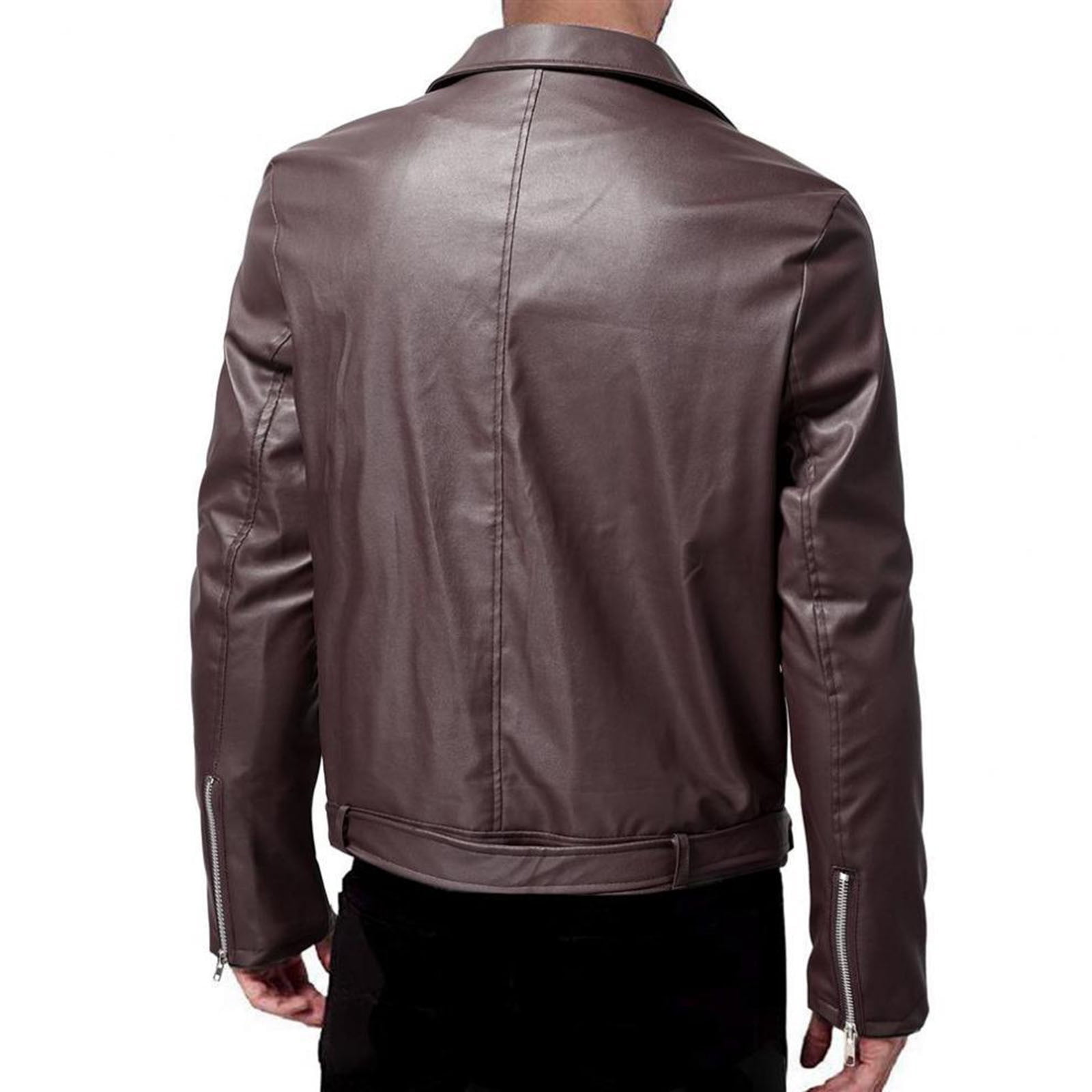 Men Faux Leather Jacket,Men's Genuine Lambskin Leather Jacket Long Sleeve Zip Up Outwear Sports Basic Parka Fall Winter Thickening Coat with Pocket