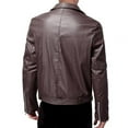thumbnail image 4 of Zedker Men's Faux Leather Motorcycle Jacket Long Sleeve Hoodless Biker Jacket for Winter Zipper Coat Outerwear for with Pockets Brown XL, 4 of 7