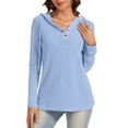thumbnail image 2 of YUTK Hoodies for Women Button V Neck Waffle Knit Top Long Sleeve Shirts Fall Casual Comfy Pullover Sweatshirts Hooded Tops Sky Blue M, 2 of 6