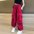 thumbnail image 3 of OGLCCG Girls Cargo Pants Kids Wide Leg Y2K Street Parachute Pants Elastic Waist Baggy Jogger Trousers with Pockets 5-16 Years, 3 of 4