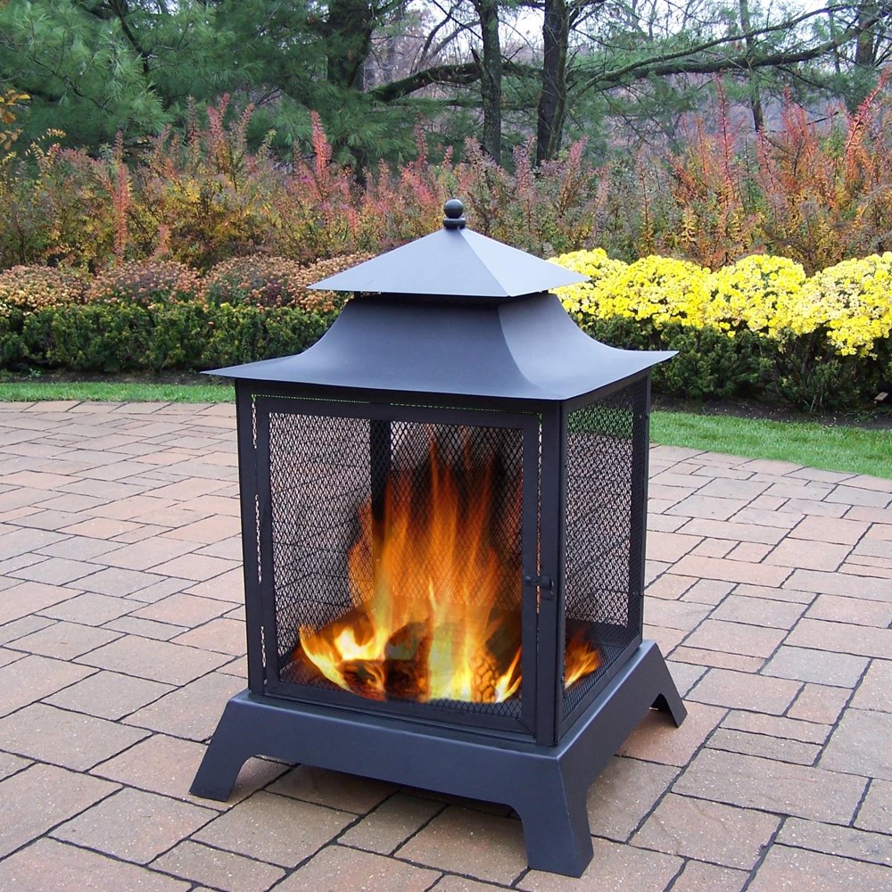 Oakland Living Corporation Iron Fire Pit with Spark Guard Screens, Door