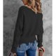 thumbnail image 2 of Suéter de punto de manga larga con cuello en V para mujer, suéter holgado informal a la moda para otoño e invierno con hombros descubiertos, suéter negro XL, 2 of 6