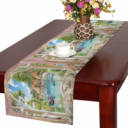 Terrace Decoration MKHERT Terrace with Access to the Beach with Palm Tree Table Runner Home Decor for Wedding Banquet Decoration 16x72 Inch ()