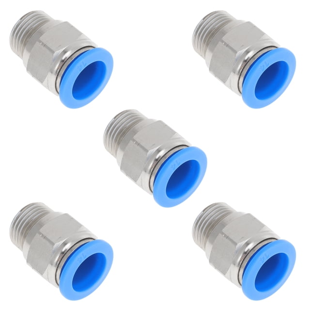 Conectores de aire de 35/64" con rosca macho, conector rápido de línea de aire, plástico niquelado, cobre de 3/8" NPT, 5 piezas, tono azul y plata